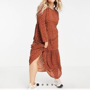ASOS Curve rust orange sheer polka dot maxi dress with long sleeves
